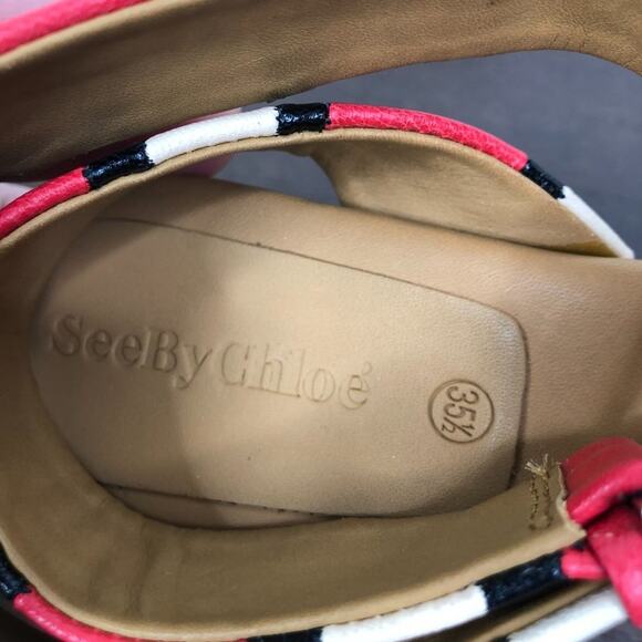 NEW See By Chloe 'Patti' Tri-Tone Striped Leather Cork Wedge Sandals - Picture 6 of 11